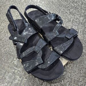 🐢 Vionic Paros Womens Size 8 Sandals Black Croc Embossed Sandals.
